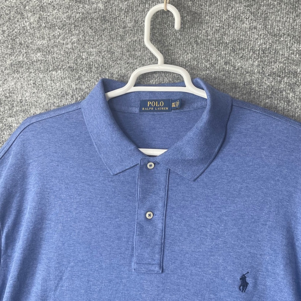 Polo Ralph Lauren Mens 3XLT Blue Heathered Cotton Short Sleeve Polo Shirt